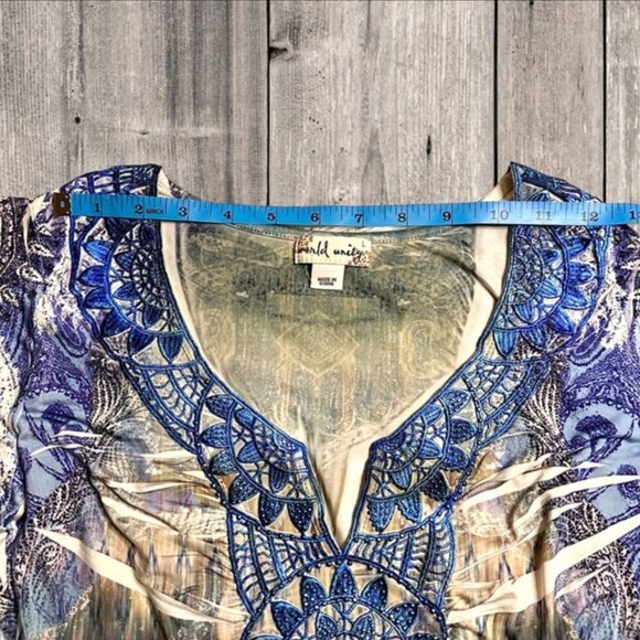 World Unity Star Ace Blue Purple Midi Short Sleeved Dress Women's Size Large - Picture 8 of 11